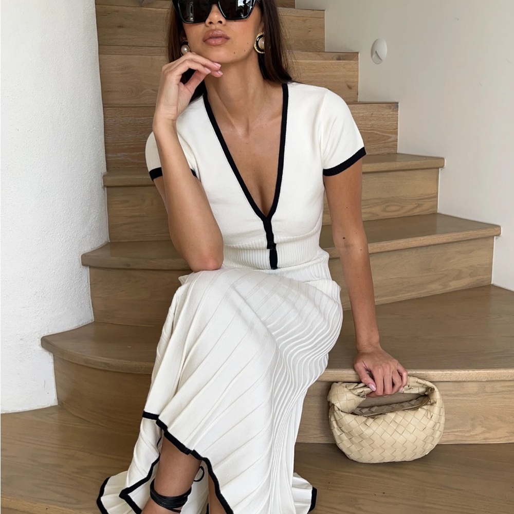 Meshki White Midi Skirt with Black Trim